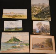 A collection of nine unframed watercolour landscape sketches, (9).