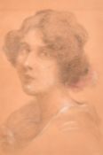 Early 20th Century Continental School, a head study of an elegant lady, charcoal and coloured chalk,