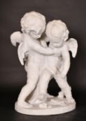 Falconet, 19th Century Italian School, a carved marble group of a pair of winged amorini in a battle