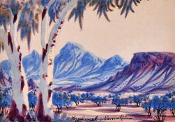 Gabriel Namatjira (1941-1969), a central Australian landscape, signed, varnished watercolour on