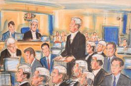 20th Century English School, a pastel and chalk court scene, inscribed 'For ITN', 18.5