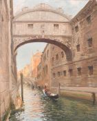 Luigi Moretti (1884-1950), a gondola passing beneath the Bridge of Sighs, oil on canvas, signed, 29