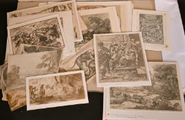 A good folio of Old Master engravings, various artists, along with three drawings, unfamed, some a/