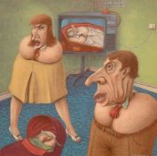 R. Robinson, Circa 1990, 'From the Cradle to the Grave', oil on board, signed, 11.5