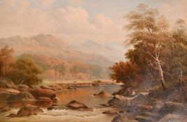 Daniel H. Winder (1870-1920), 'On the Lledr, N. Wales', anglers on a riverbank, oil on canvas,