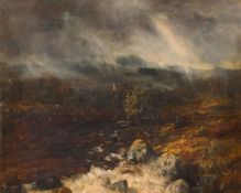 Attributed to John Wright Oakes (1820-1887), a Lake District view with a river in torrent, oil on