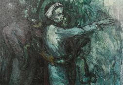 Southeast Asian School, 20th Century, mothers and children at a jungle edge, oil on canvas, 17