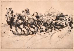 George Soper (1870-1942), 'Timber Hauling No. 2', etching, signed in pencil, plate size 7.75