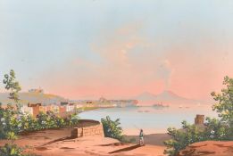 19th Century Neapolitan School, a pair of gouache scenes of the bay of Naples both with Vesuvius