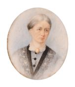19th Century English School, a miniature portrait of a lady, watercolour on ivorine, 2.5