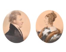 Early 19th Century English School, a pair of miniature portraits of George and Mary Farreu, Mary