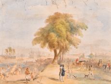 After Charles D'Oyly, probably by A. Shah, the Town and Port of Calcutta, watercolour, 9