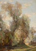 Robert Hope (1869-1936), a pair of landscape scenes with trees, oil on board, both signed, 14
