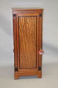 AN UNSUAL 19TH CENTURY CAMPHOR WOOD AND EBONY CABINET, probably Colonial, the full length hinged