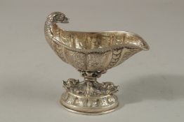 A CONTINENTAL SILVER EWER with dolphin supports. 6ozs.