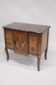 AN 18TH CENTURY FRENCH BREAKFRONT WALNUT AND MARQUETRY COMMODE, with two deep drawers, inlaid with