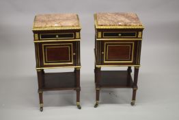 A SUPERB PAIR OF BEDSIDE CUPBOARDS, Attributed to HENRY DASSON, with marble tops, ormolu mounts,