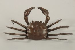 A LARGE JAPANESE BRONZE CRAB. 24cms long.