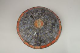 A CIRCA. 1900, ART NOUVEAU STAINED GLASS HANGING LIGHT. 43cm diameter.