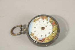 AN EARLY SILVER VERGE POCKET WATCH by Jn. Camden, London, with painted enamel dial. London 1782.