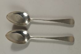 A PAIR OF GEORGE III OLD ENGLISH PATTERN SILVER TABLESPOONS. London 1811. 4ozs.