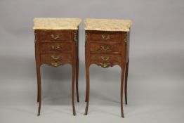 A GOOD PAIR OF 20TH CENTURY KINGWOOD AND MARQUERTY INLAID SERPENTINE OUTLINED, TWO DRAWER, PETIT