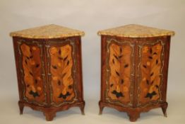 A GOOD PAIR OF LOUIS XVTH ENCOIGNURES BY NICOLAS BERTHELMI, CIRCA 1740, with marble tops, fitted