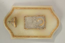 A 1906 MARBLE HOLY WATER SHRINE. VIRGO PURISSIMA. 21cms high x 13cms wide.