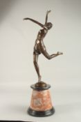 AFTER B. ZACH A BRONZE DANCER. Signed, on a marble base. 66cms high.