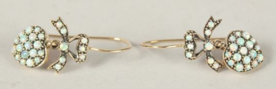 A PAIR OF 9CT GOLD VICTORIAN STYLE SWEETHEART OPAL EARRINGS.