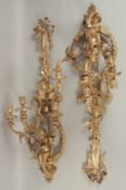 A GOOD PAIR OF LOUIS XVI STYLE GILT BRONZE CUPID THREE LIGHT WALL SCONCES with oak leaves and