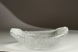 A LALIQUE FROSTED GLASS DOUBLE SHELL. Etched Lalique France. 21cms long.