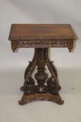 AN ANGLO INDIAN PADOUK PEDESTAL TABLE, late 19th century with an egg and dart moulded rectangular