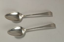 A PAIR OF GEORGE III OLD ENGLISH PATTERN SILVER TABLESPOONS. London 1811. 4ozs.
