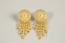 A PAIR OF SILVER GILT AESTHETIC EARRINGS. 65gms.