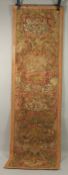 A 16TH CENTURY ITALIAN SILKWORK PANEL. 79cms x 22cms.