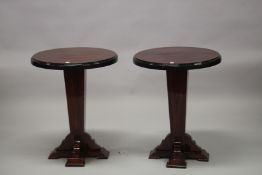 A PAIR OF ROUND ART DECO STYLE TABLES. 1ft 10ins diameter x 2ft 5ins high.