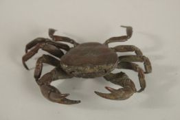 A JAPANESE BRONZE ARTICULATED CRAB. 10cms long.