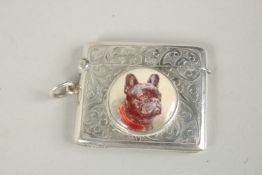 A SILVER VESTA CASE Birmingham 1917, with an oval of a dog.