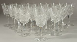 A SET OF NINETEEN ALANA CLARET WINE GLASSES. 15cms high.