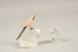 A SWAROVSKI PARROT on a rock crystal base and a DUCK (2).