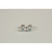 A PAIR OF 18CT WHITE GOLD AQUAMARINE AND WHITE DIAMOND CLUSTER EARRINGS.