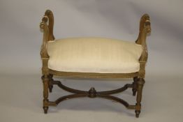 AN ADAM REVIVAL CARVED AND PAINTED STOOL OR WINDOW SEAT. 2ft 3ins wide x 2ft 3ins high x 1ft 4ins