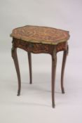 A 19TH CENTURY FRENCH KINGWOOD, MARQUETRY AND ORMOLU OCCASIONAL TABLE, of shaped outline, with a