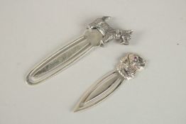 TWO NOVELTY SILVER DOG PAPER CLIPS.