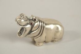 A GOOD RUSSIAN SILVER HIPPO. Mark Head 84. Faberge IP. 8cms long.
