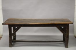 AN 18TH CENTURY OAK REFECTORY DINING TABLE, with four planks to the rectangular top, on chamfered