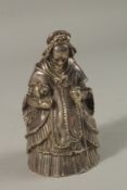 AN ELKINGTON & CO CAST SILVER BELL as an old lady with nodding head. Stamped ELKINGTON & CO No.