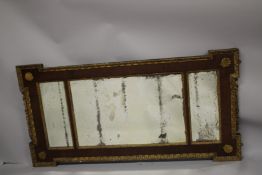 A GOOD 19TH CENTURY MAHOGANY AND GILTWOOD OVERMANTLE MIRROR, in George II style, with egg and dart