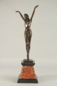 AFTER D. H. CHIPARUS A BRONZE DANCER. Signed, on a marble base. 54cms high.
